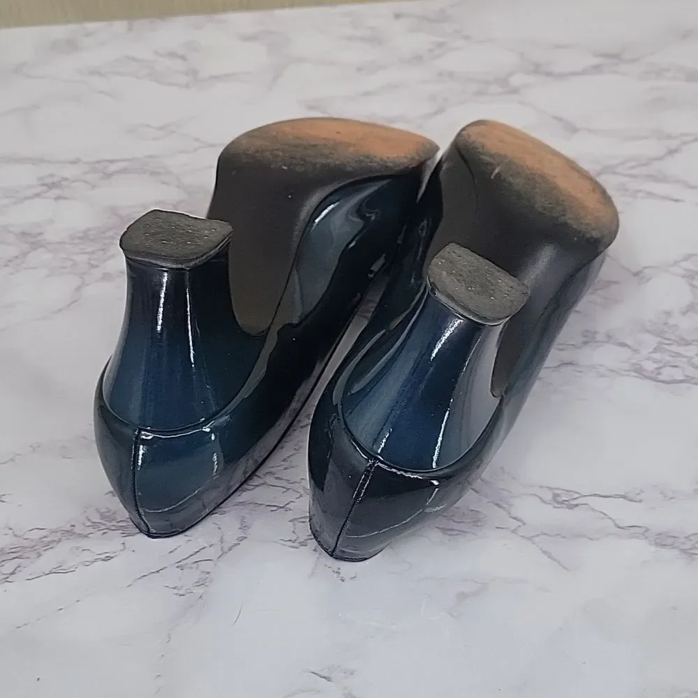 Julianelli Vintage Dark Teal Pumps Capital Avant Garde Style Glam Kitten Heels